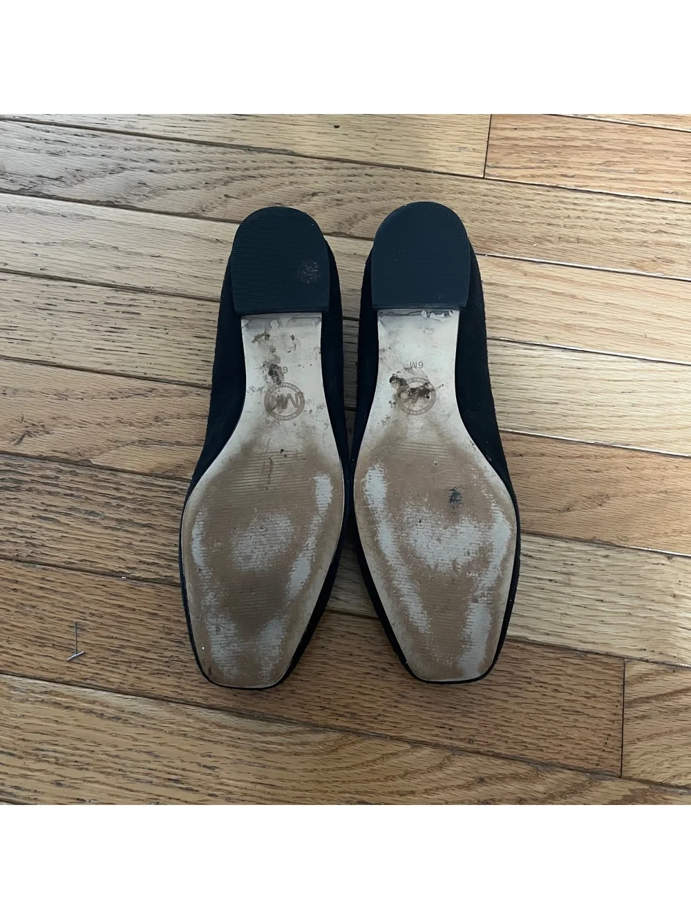 Michael Kors Black Suede Flats with Gold Buckle Accent